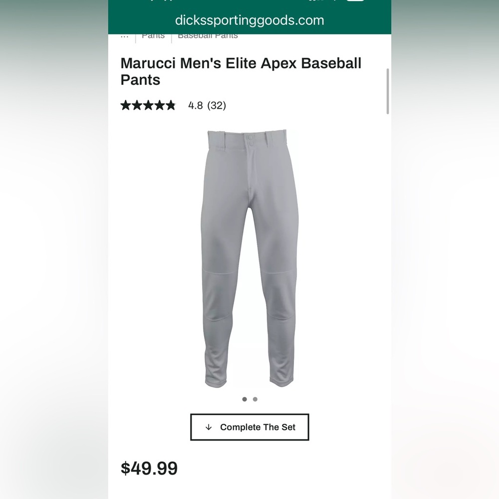 Men's Marucci Gray and White Baseball Pants - Picture 5 of 6